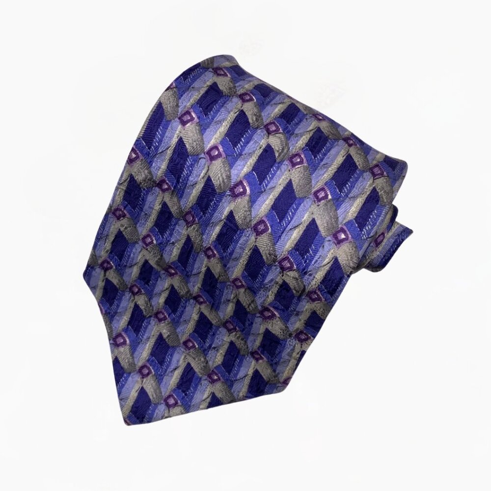 Vintage Today's Man Blue Silver & Purple 100% Silk Tie 60"x4" Made in Italy #367 - Picture 1 of 6